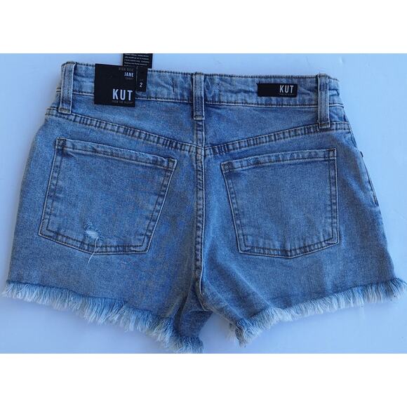 KUT from the Kloth Jane High Rise Jean Shorts Distressed Fray Hem Size 2 Denim - Picture 2 of 9